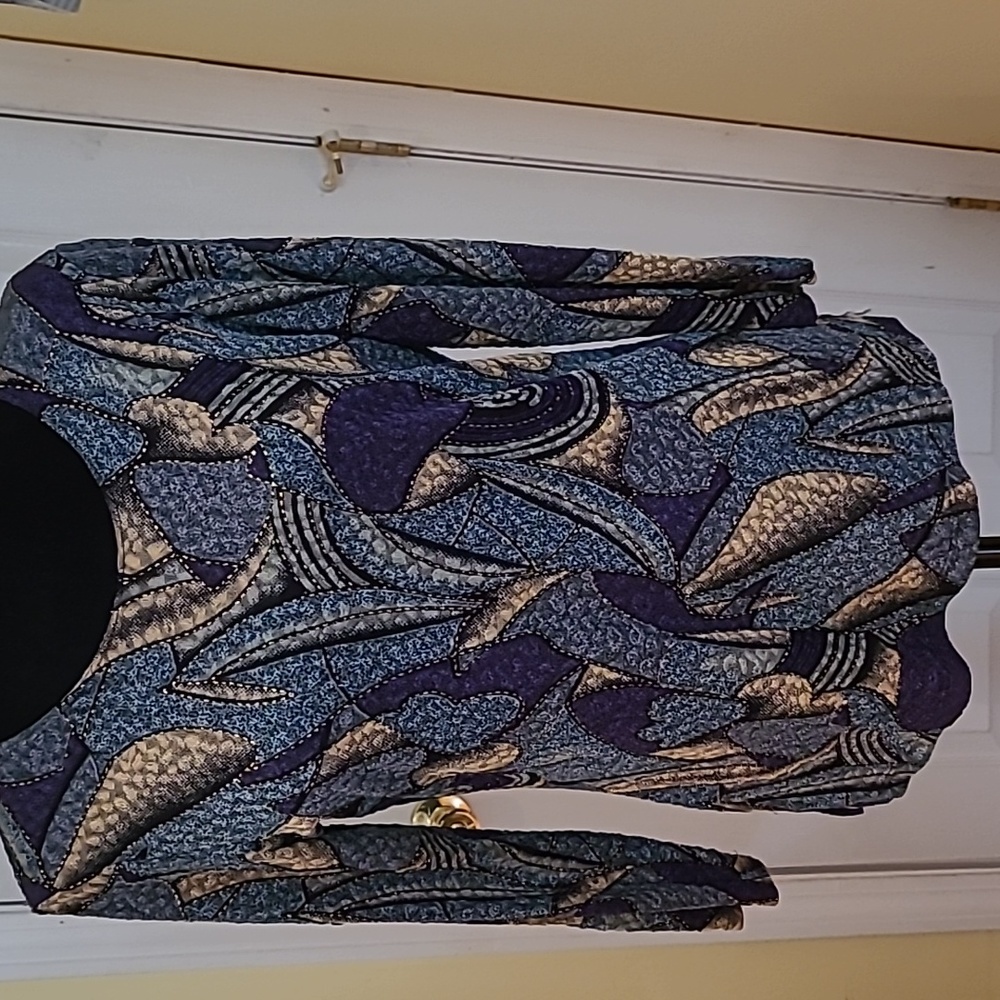 Notations Blue, Purple & Cream Abstract Print Scoop Neck Long Sleeve Top